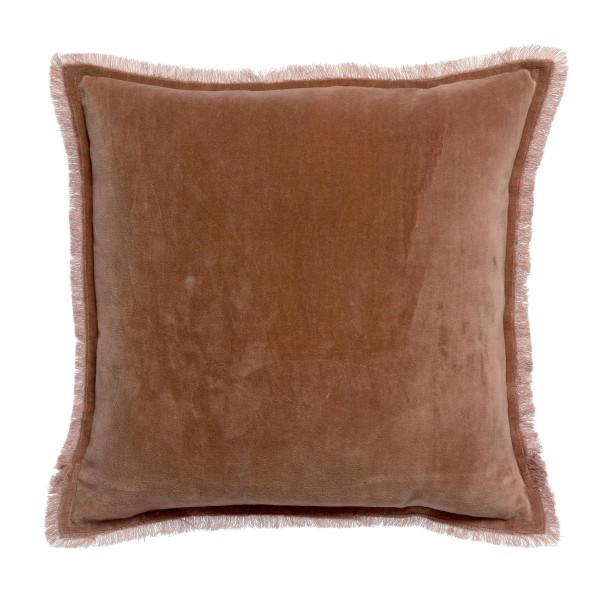 Coussin uni velours de coton/coton Fara Bois de rose 45x45, Vivaraise