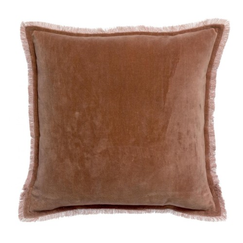 Coussin uni velours de coton/coton Fara Bois de rose 45x45, Vivaraise