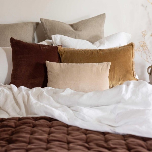 Edredon bout de lit uni velours de coton/coton...