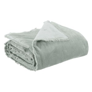 Jeté de lit uni velours de coton/coton Fara Titane, Vivaraise