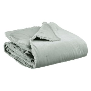 Plaid uni velours de coton/coton Fara Titane 135x200, Vivaraise