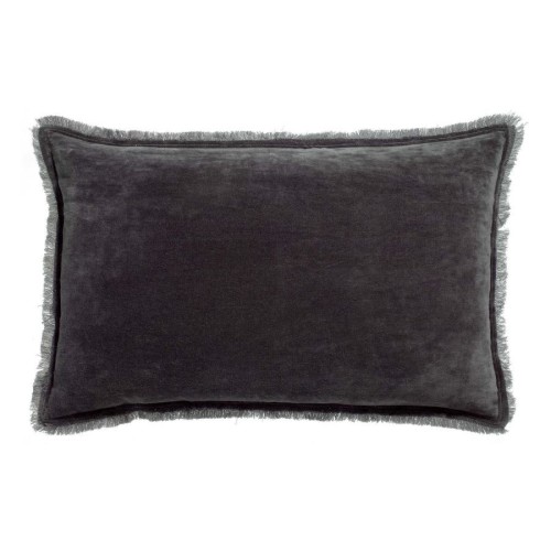 Coussin uni velours de coton/coton Fara Ombre 40x65, Vivaraise