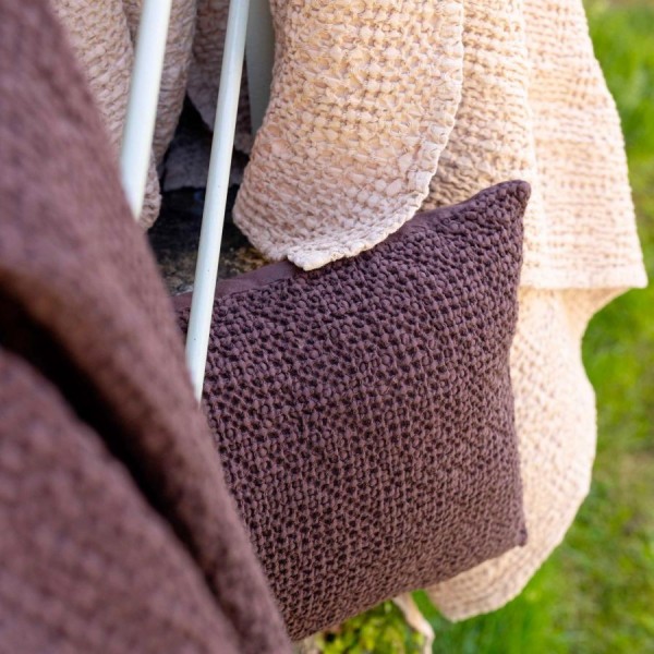 Jeté de lit coton stonewashed Tana Muscade,...