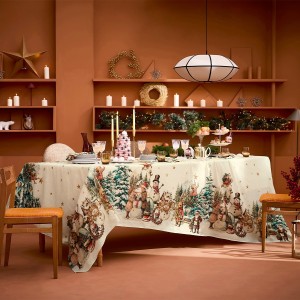 Nappe imprimé métis lin et coton lavé Bonhommes de neige Vintage, Garnier-Thiébaut