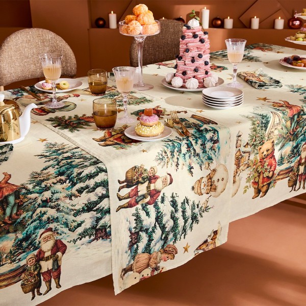 Nappe imprimé métis lin et coton lavé Bonhommes...