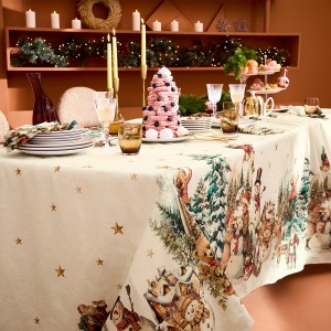 Petit carré déco imprimé métis lin et coton lavé Bonhommes de neige Vintage 115x115, Garnier-Thiébaut