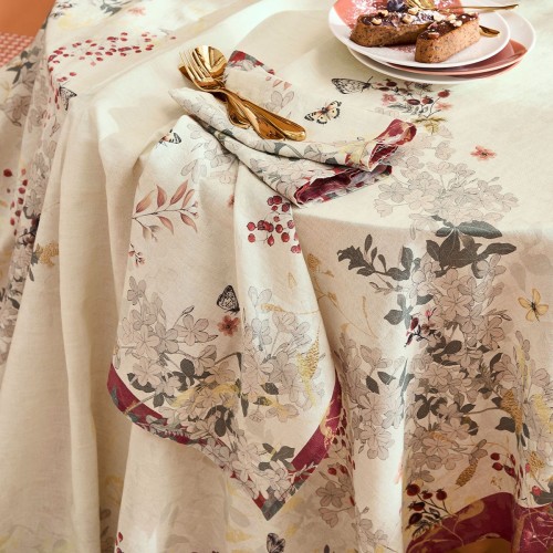 Serviettes de table métis lin/coton lavé Vintage flowers Cranberry, Garnier-Thiébaut (par 4)