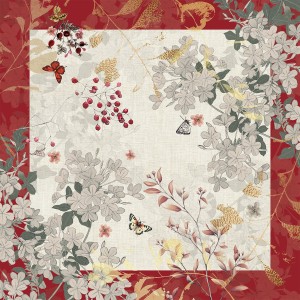 Serviettes de table métis lin/coton lavé Vintage flowers Cranberry, Garnier-Thiébaut (par 4) 2