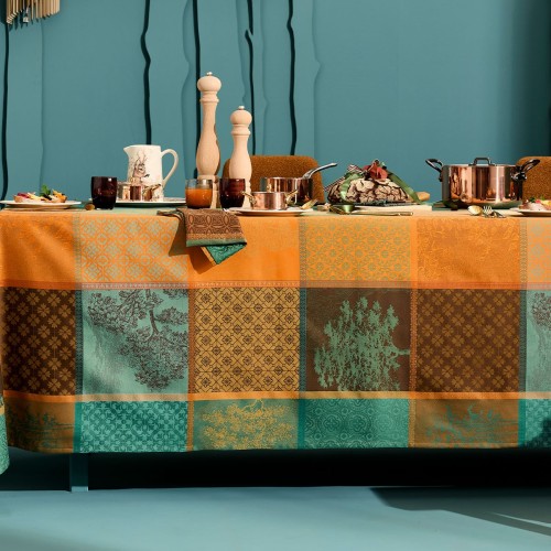 Nappe enduite sur mesure Mille Trees Forêt, laize 180cm, Garnier-Thiébaut