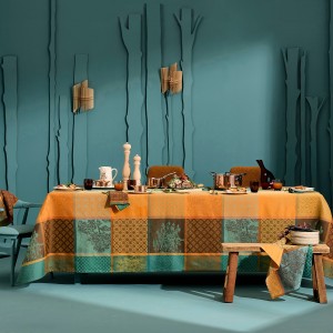 Nappe sur mesure coton jacquard Mille Trees Forêt, laize 185cm, Garnier-Thiébaut