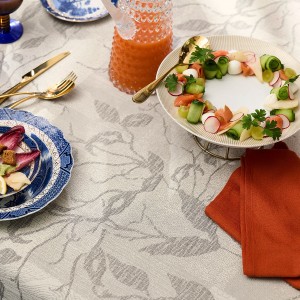 chemin de table, jacquard, coton, haut de gamme, floral, gris 2