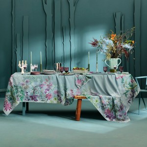 Nappe imprimé métis lin et coton lavé Ombres boisées Givre, Garnier-Thiébaut