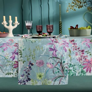 Chemin de table imprimé métis lin et coton lavé Ombres boisées Givre, Garnier-Thiébaut
