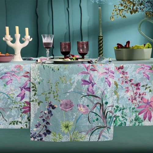 Chemin de table imprimé métis lin et coton lavé Ombres boisées Givre, Garnier-Thiébaut