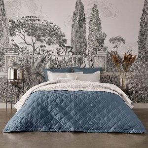 Couvre lit matelassé bicolore réversible satin de coton Bio Merveille Saphir/Hermine 260x240, Alexandre Turpault 2