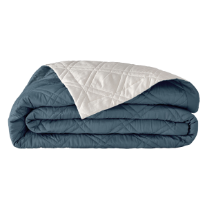 Couvre lit matelassé bicolore réversible satin de coton Bio Merveille Saphir/Hermine 260x240, Alexandre Turpault