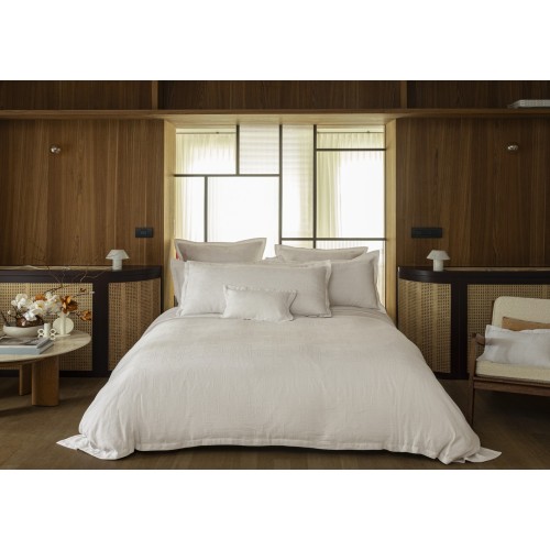 Le Jacquard Français - Parure de lit jacquard Coton, Lin 120 fils/cm² Hôtel particulier Stuc
