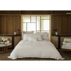 Le Jacquard Français - Parure de lit jacquard Coton, Lin 120 fils/cm² Hôtel particulier Stuc