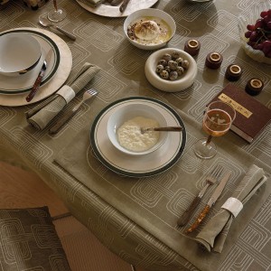 Set de table, design, reception, pur lin, haut de gamme, damassé, vert 2