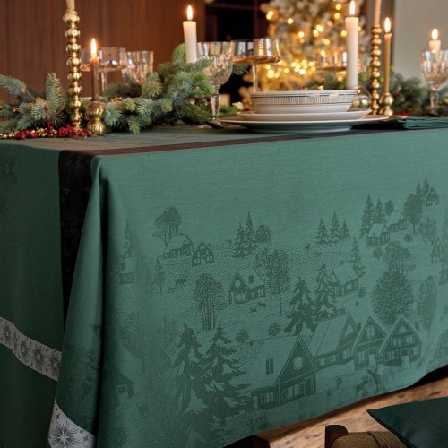 Nappe de Noël coton Sous les étoiles Gui, Le Jacquard Français