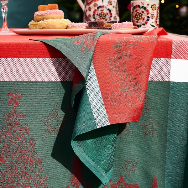Serviettes de table coton Noël magique Houx,...
