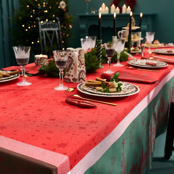 Nappe antitache coton Noël magique Houx,...